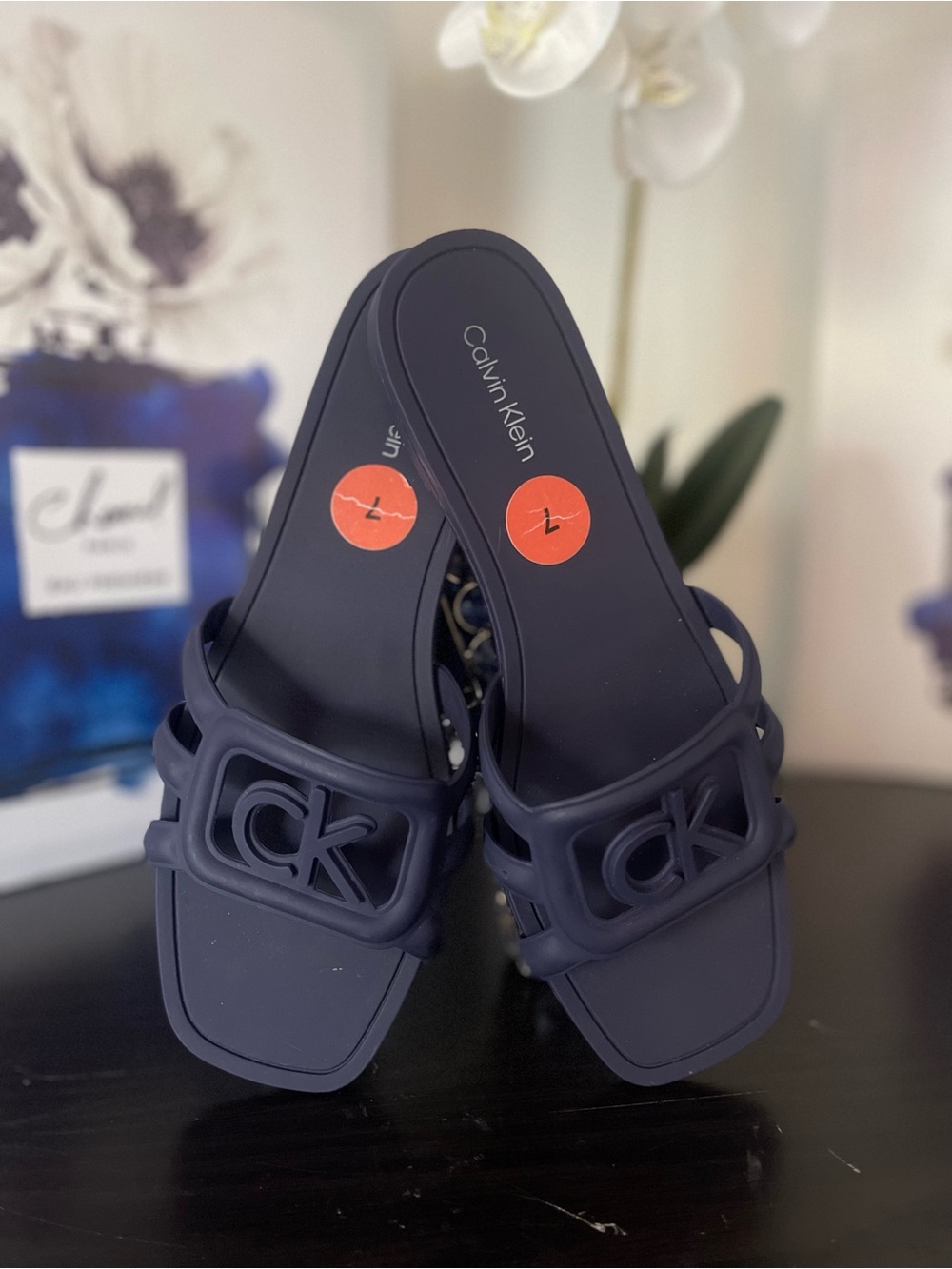 Calvin Klein Navy Logo Mule Slides